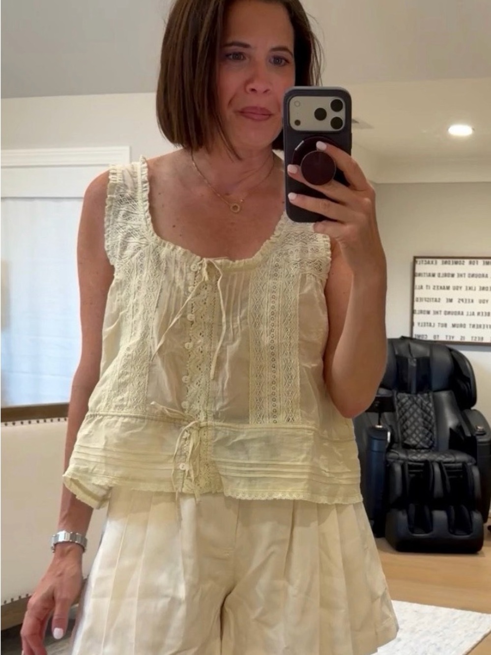 Astr Cream Lace Trim Sleeveless Camisole